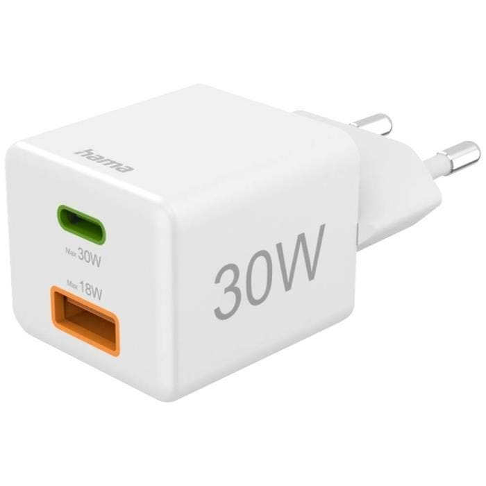 Chargeur USB intérieure - Hama - Schnellladegerät - 1x USB-C PD - 1x USB-A QC - Mini-Ladegerät - 30 W - Weiß