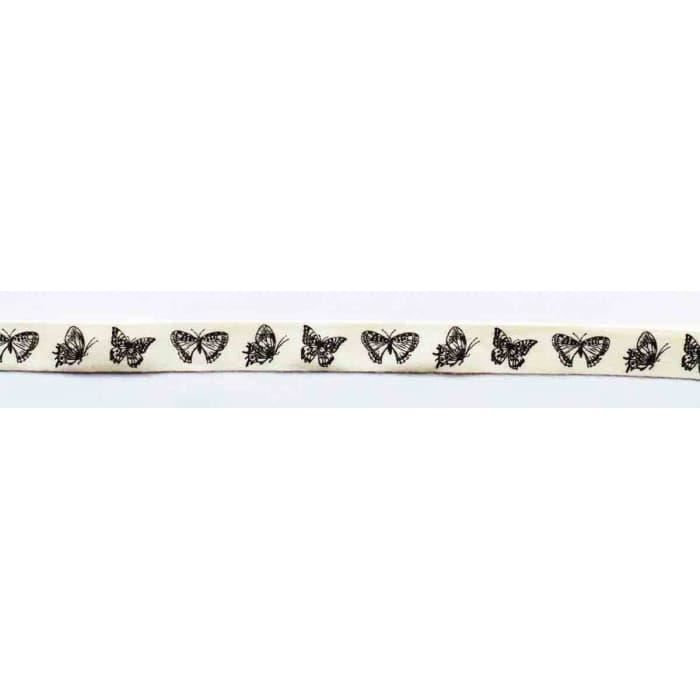 Ruban en coton - MÉGACRÉA - Papillons noirs - 1,5 cm - 2 m - Décoration créative