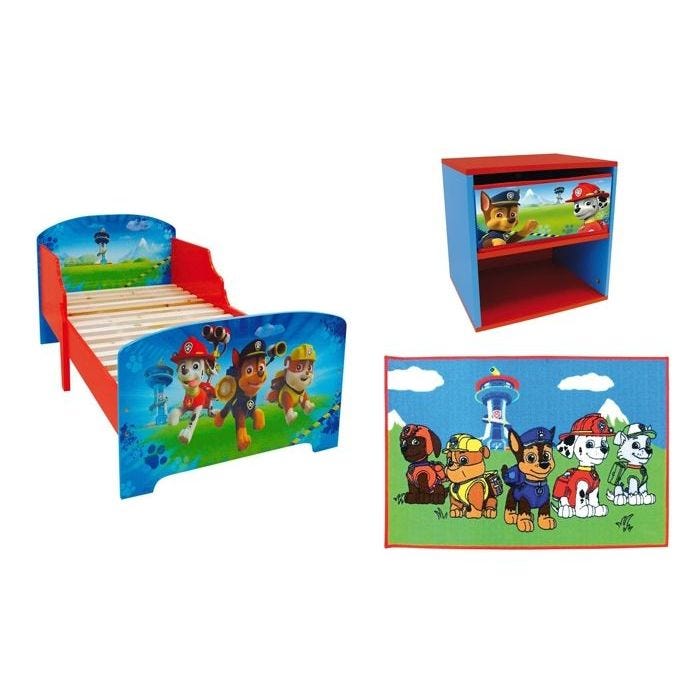 PAT'PATROUILLE - Lot lit bebe / enfant avec sommier + chevet + tapis