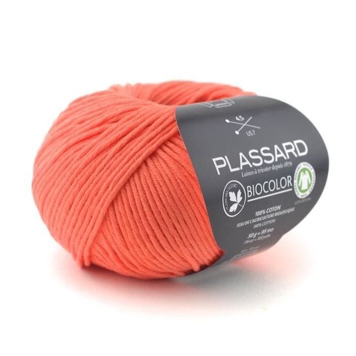 Fil à tricoter - PLASSARD - BioColor 51 Saumon - 100% coton bio - Aiguille 4,5 mm - Fabriqué en Italie