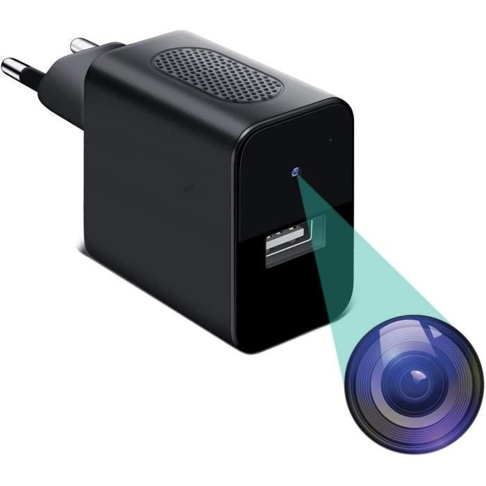 Chargeur Secteur Caméra Espion Full HD 1080p Vidéo Détection de Mouvement IR +SD 128Go - YONIS Noir