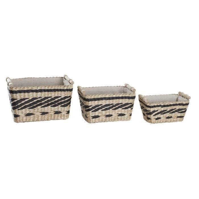 Lot de paniers style africain bois, polyester naturel, gris - Couleur:GRIS