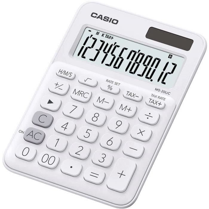 Calculatrice de bureau - Casio - MS-20UC-PK - Rose - Ecran 12 solaire - Dimensions 105 x 23 x 149.5 mm