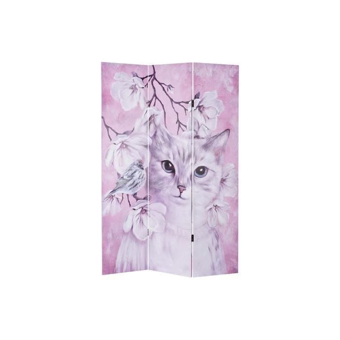 paravent chat toile 120 x 2,5 x 180 cm pin