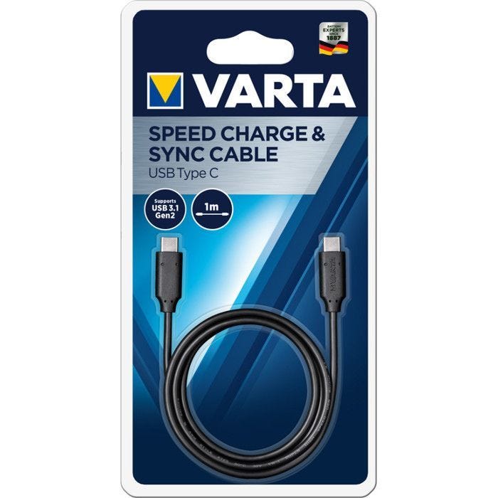 Câble chargeur rapid VARTA type C vers type C - 1m