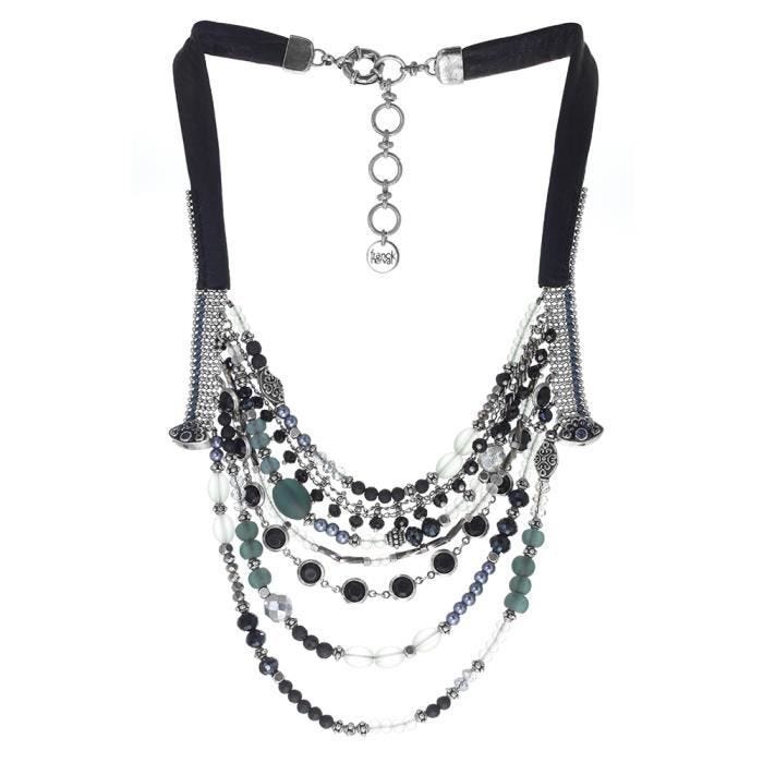 Collier - Franck Herval - 7 rangs dégradés - Cuir - Swarovski - Femme