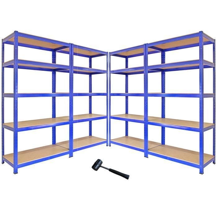 T-Rax Lot de 4 Etagères de Rangement Bleus à 5 Tablettes, 90cm x 45cm x 180cm