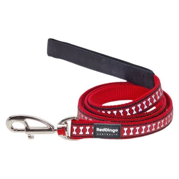 Laisse réfléchissante - Red Dingo - Rouge - Poignée rembourrée - Longueur ajustable 1,1-1,8m - Nylon