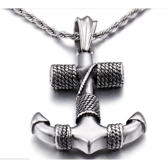 gros pendentif homme ancre marine en inox rockabilly 6x3.7cm