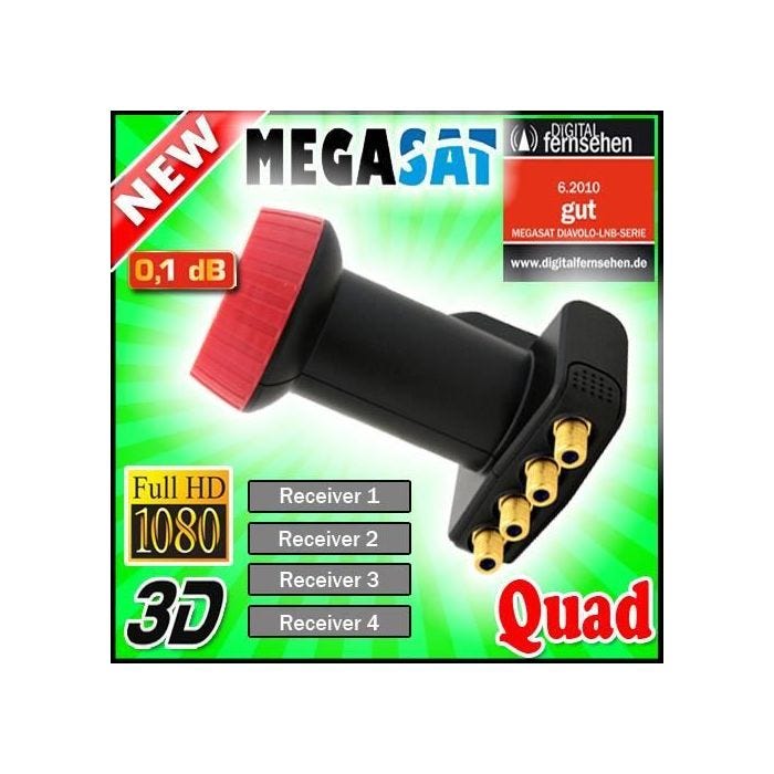 LNB Quad - MEGASAT - Diavolo - 0,1 dB - Compatible HD et 3D - Gain de signal 60 dB