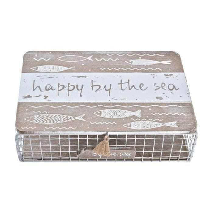 Boîte Décorative DKD Home Decor Métal Bois Blanc (24 x 16 x 6 cm)