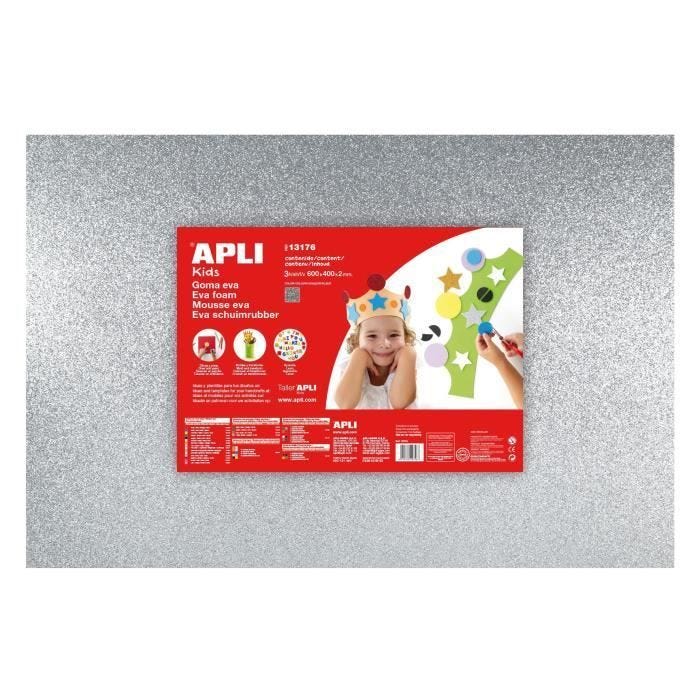 Mousse EVA caoutchouc 40x60 cm - Argent pailleté - APLI AGIPA