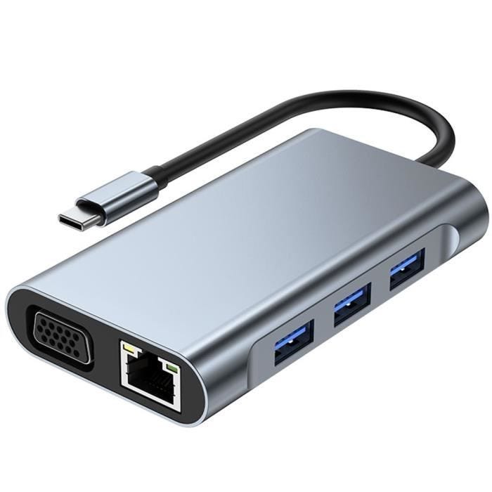 Adaptateur USB-C - Hub 8 en 1 - HDMI 4K - VGA - USB 3.0 - Gigabit Ethernet