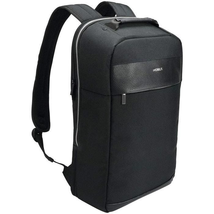 MOBILIS Sac à Dos pour Ordinateur Portable 14-15.6", Sac à Dos de Travail/Affaires, Matière Déperlante, Noir et Argent