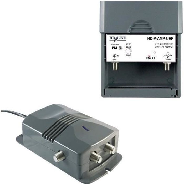 Kit préamplificateur TV - HD LINE - Préampli mât 20-38dB - Alimentation 12V - 2 sorties