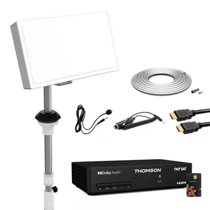 SELFSAT KIT PARABOLE PLATE AVEC LNB SINGLE 1 SORTIE INTÉGRÉ + RÉCEPTEUR TNTSAT + CÂBLE COAXIAL 20M