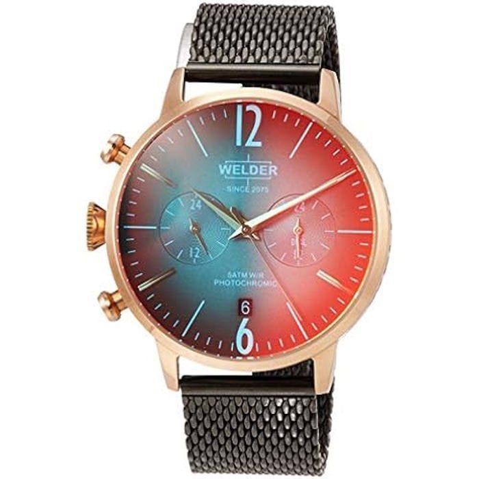 Montre à bracelet pour homme - WELDER - WWRC812 - Cuir - Noir - Quartz - Verre minéral - Analogique
