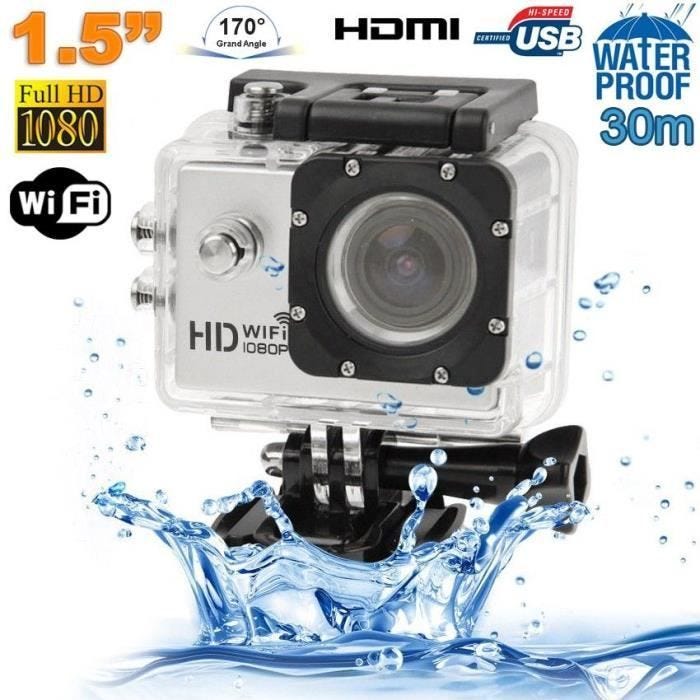 Caméra Wifi Sport Embarquée Plongée Caisson Caméscope 12Mp Full HD 1080P Argent +SD 32Go - YONIS