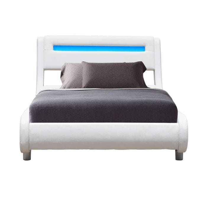 Lit gina pour matelas 90x200 - Sommier Tte de Lit Incurvee Couleur BLANC Pieds en 5 cm - 13 Lattes - revetem