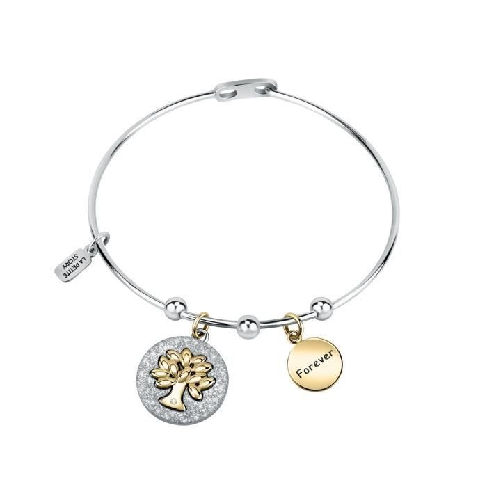 Bracelet en Métal Bicolore LA PETITE STORY - Arbre de Vie - Blanc - 17 cm