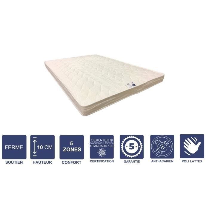 Matelas Ferme Pour Canapé Lit 80x200 x 10 cm - 5 zones de Confort - Noyau Poli Lattex HR Dernière Génération - Très Respirant