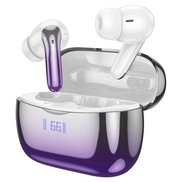 Écouteurs Bluetooth - HOKO - Modèle Violet - Réduction de Bruit - Autonomie 7h - Effet Chromé