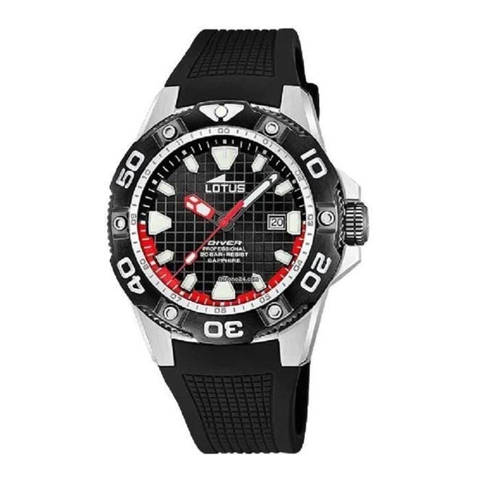 Montre - LOTUS - Monytre Lotus Diver Professional - Silicone noir - Étanche 200m - Cadran dateur