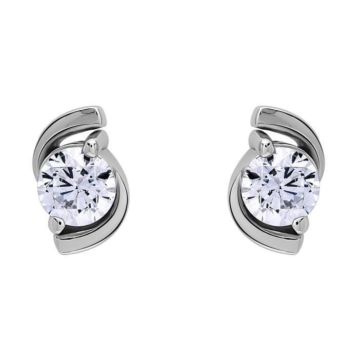 Boucles d'oreilles femme - Brillaxis - Boucles d'oreilles or blanc 18 carats oxydes - Couleur de la matière:Blanc
