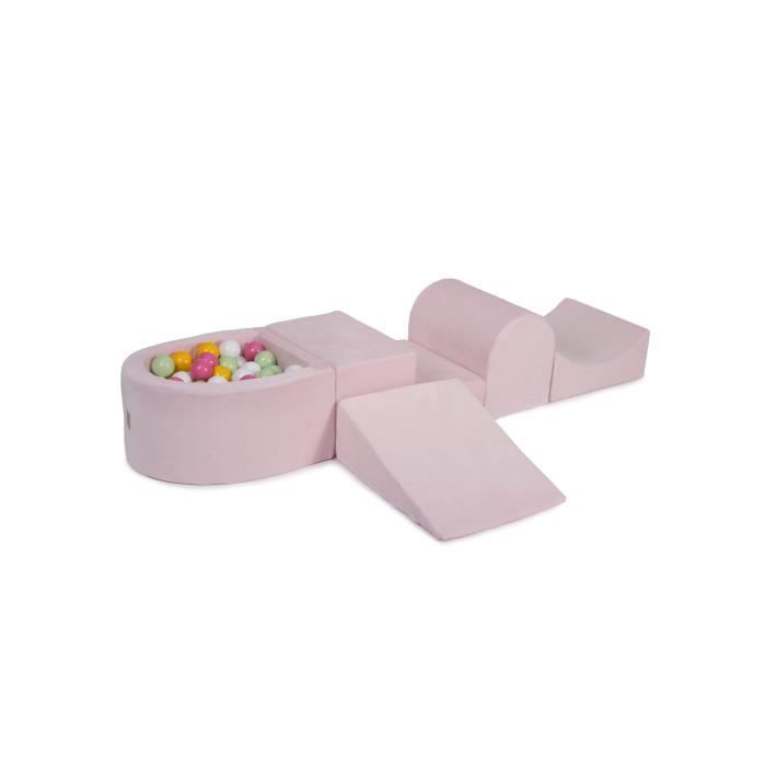 MeowBaby® Aire De Jeux en Mousse avec Petit Piscine Balles Pour Bébé, 100 Balles 7cm, Velvet, Rose Pastel: Vert Clair/Rose Clair/Bla