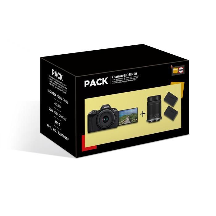 Appareil photo hybride - Canon - EOS R50 - 2 objectifs - 2ème batterie - Stabilisateur optique