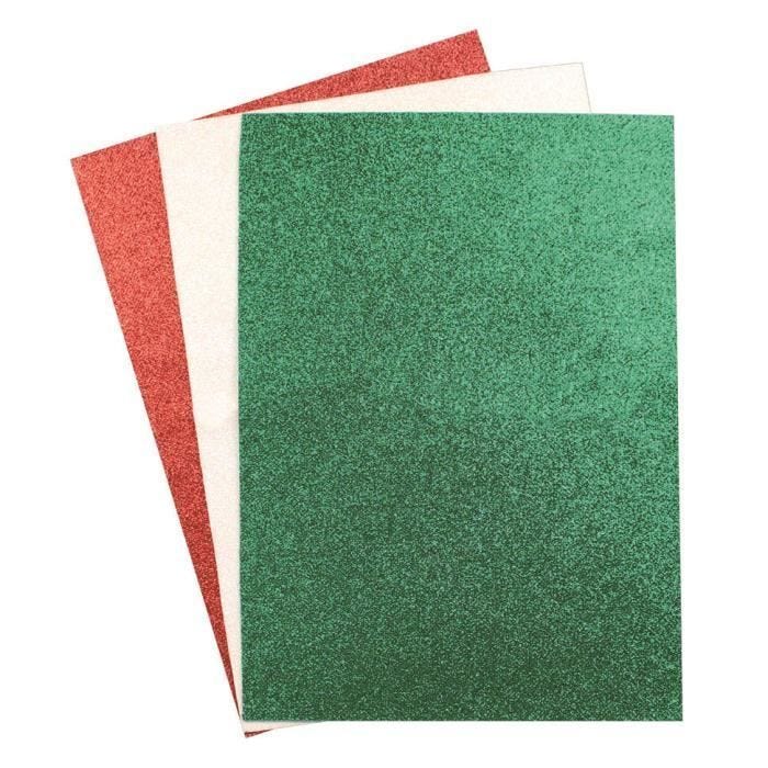 Coupons tissu adhésif pailletés rouge, vert, blanc x 3 pcs - MegaCrea DIY
