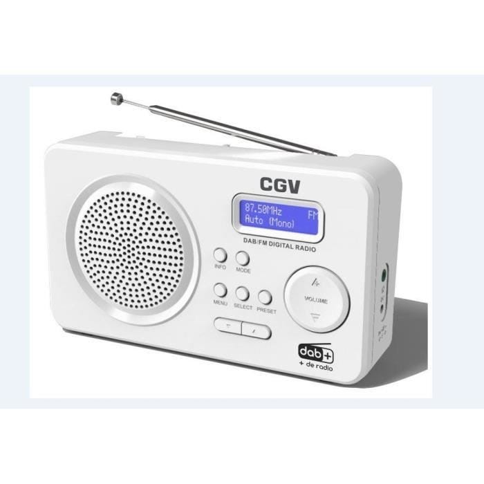 Radio portative DAB - CGV DR5+ - Blanc - Ultra compact - Fonctionne sur secteur ou sur pile