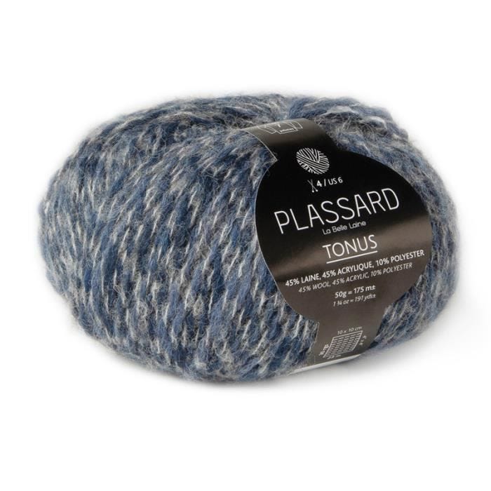 Laine mèche - PLASSARD - Tonus Bleu Foncé (23) - laine, acrylique, polyester - N° aiguille 4 - 1 pelote
