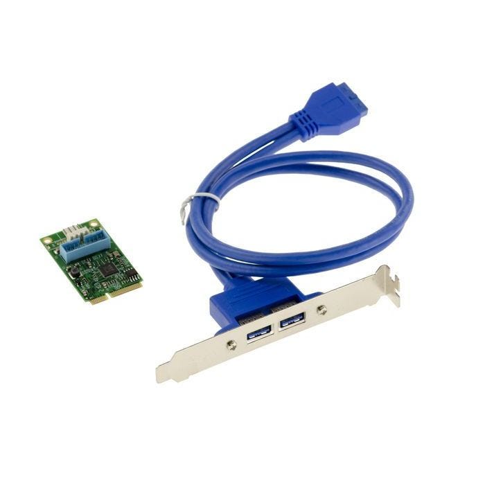 Carte Mini PCI EXPRESS MiniPCIE 2 PORTS USB 3.0 (USB3 SUPERSPEED 5Gbps) avec Chipset Via - Avec Equerre vers 2x USB A