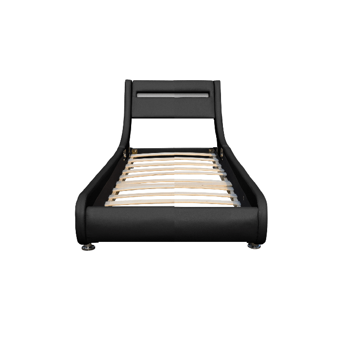 Lit ava pour matelas 90x190 - Sommier Tte de Lit eclairage LED Incurve Couleur NOIR Pieds en 5 cm pour matelas