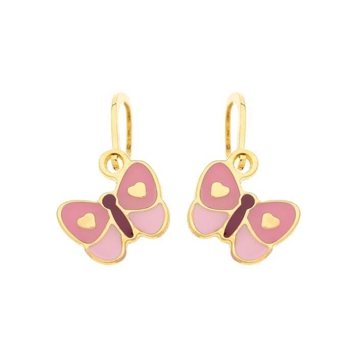 Boucles d'oreilles enfant - BRILLAXIS - Brisures papillons rose or jaune