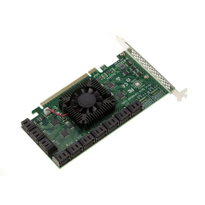 Carte PCI Express PCIe 3.0 x16 avec 20 ports pour disques durs SATA 6G. Chipset ASM1812 et ASM1064.