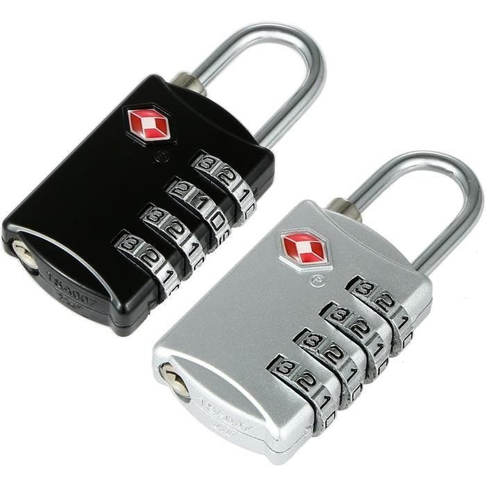 2 Cadenas TSA avec Code à 4 Chiffres argenté et Noir