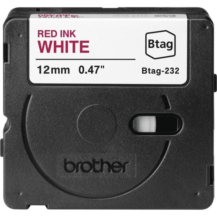 Ruban adhésif - BROTHER - BTAG232 - Rouge sur blanc - 12 mm - Non laminé