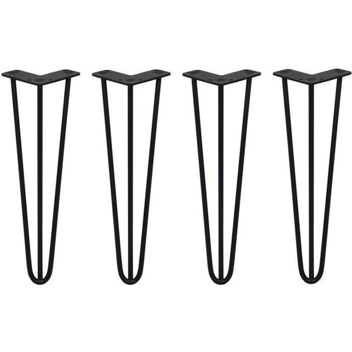 SKISKI LEGS 4 Pieds de Table en Épingle à Cheveux 40,6cm 3 Tiges en Acier Noir Épaisseur 10mm