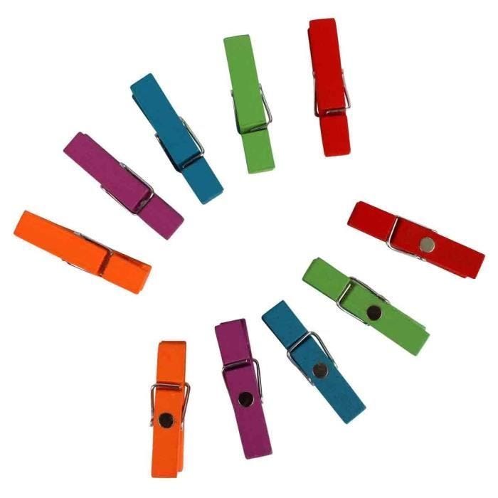 Pinces à linge aimantées 3,5 cm 5 couleurs x 10 pcs - MegaCrea {couleur}