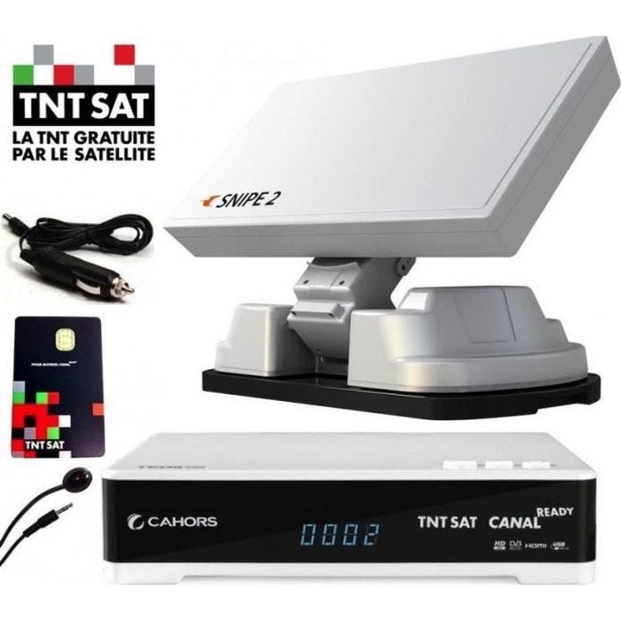 Antenne Satellite Automatique - SNIPE 2 - Démodulateur TNTSAT HD - 12V - Camping Car - Inclus Carte
