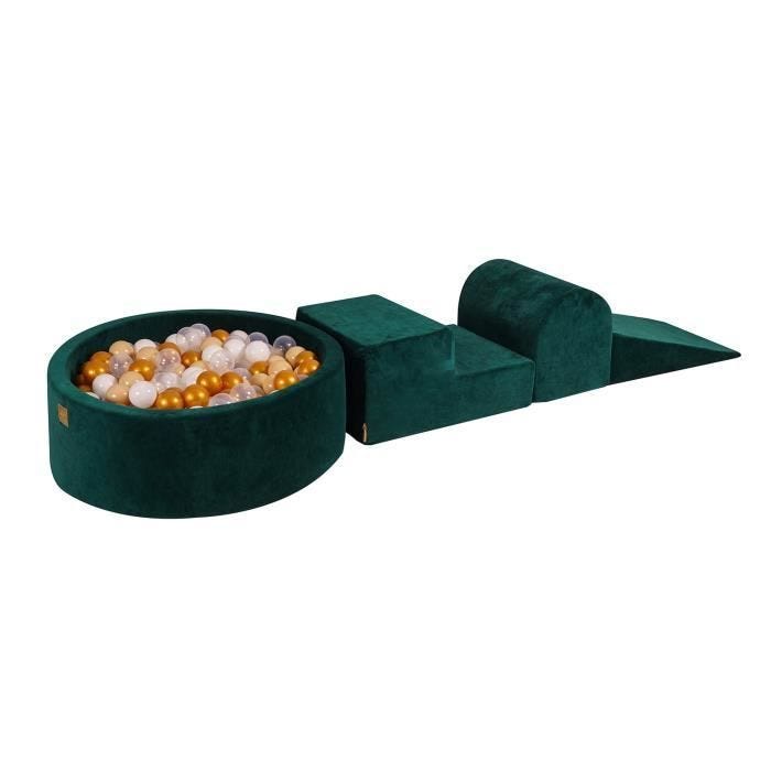 MeowBaby® Parcours Motricité 3 éléments avec Piscine à Balles 90x30cm, Vert Foncé: Or-Beige-Blanc-Transparent