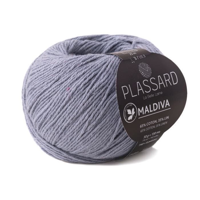 Fil crochet et tricot d'été - PLASSARD - Maldiva - Bleu Moyen 22 - Coton et Lin - Aiguille N°3