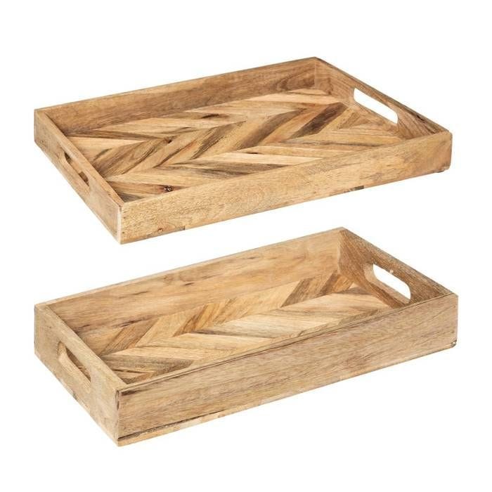 Plateaux en Bois - ATMOSPHERA - Lot de 2 - 41cm Beige - Manguier - Décoration Naturelle