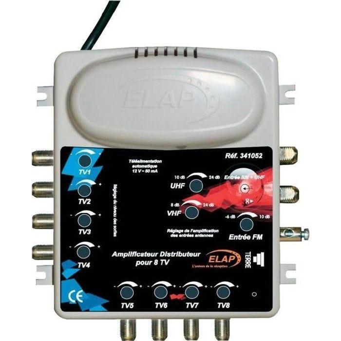 Amplificateur distributeur TV et FM - ELAP - 2 entrées - 8 sorties - Noir - Professionnel