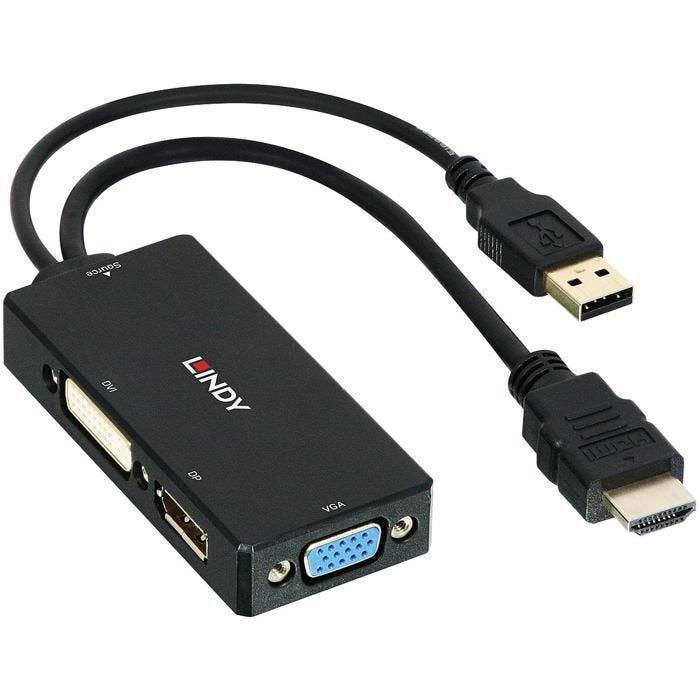 Adaptateur - LINDY - Convertisseur HDMI vers DP/DVI/VGA - Ultra HD 4K - Plug & Play - Multi-usage