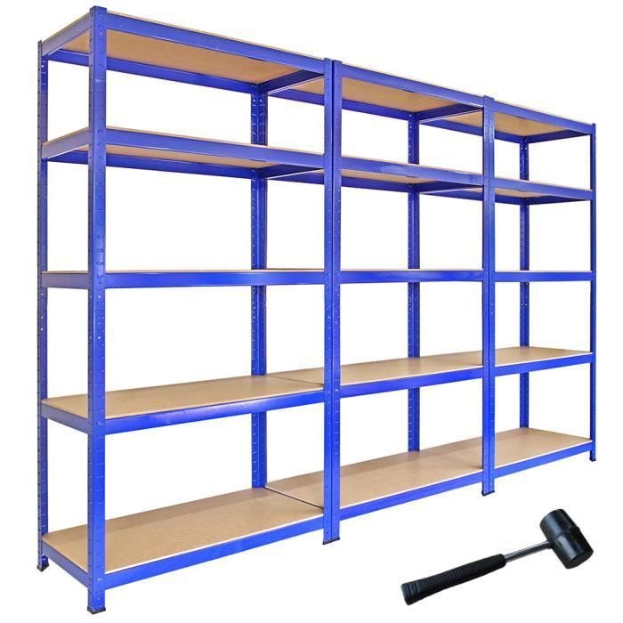 T-Rax Lot de 3 Etagères de Rangement Bleus à 5 Tablettes, 90cm x 45cm x 180cm