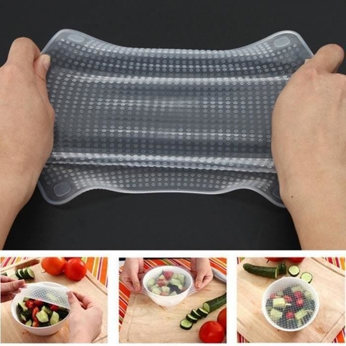 4pcs réutilisable en silicone alimentaire Saran Wrap Cover Seal