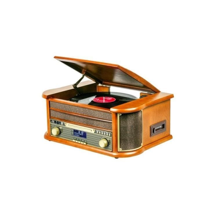 OPTEX Platine Vinyle Vintage Bois Vernis 1 Port USB Rétro Tourne Disque 50,5 Marron